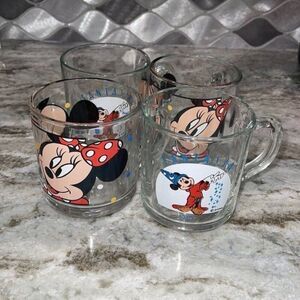 Disney Mickey / Minnie Mouse / Fantasia Glass Mugs 4 pieces